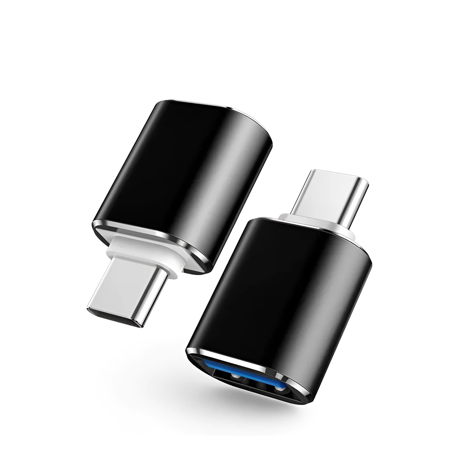 Type-C to USB-A OTG adapter converter in black, gold, and silver colour options.