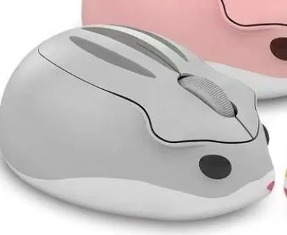 Hamster Bluetooth wireless mute mouse in yellow, pink, or gray colour showing compact 105x73x41mm size