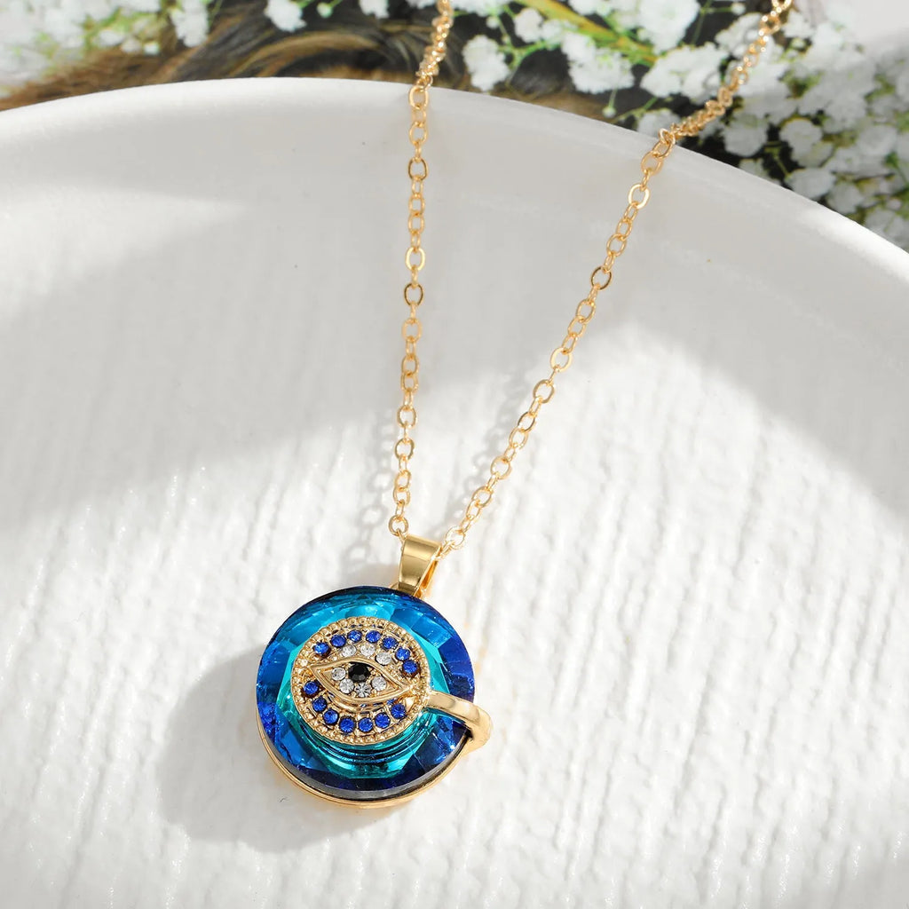 Devil's eye coloured glaze collarbone chain geometric pendant gold eyes adjustable 51-60cm necklace