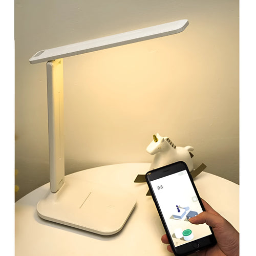 White plastic touch dimming bedside lamp for children's bedrooms with USB charging port