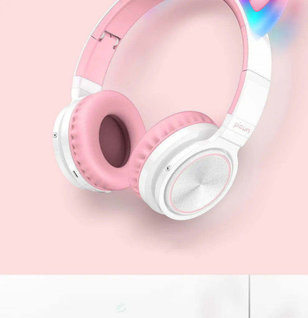 Pink white Luminous Bluetooth wireless over-ear headset with protein ear pads