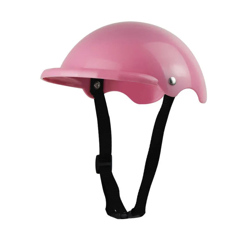Small S size plastic pet helmet for motorcycle safety in pink, black, yellow, or green.