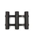Black sea fishing rod turret with 3 holes and 6 extension screws on a sandy beach