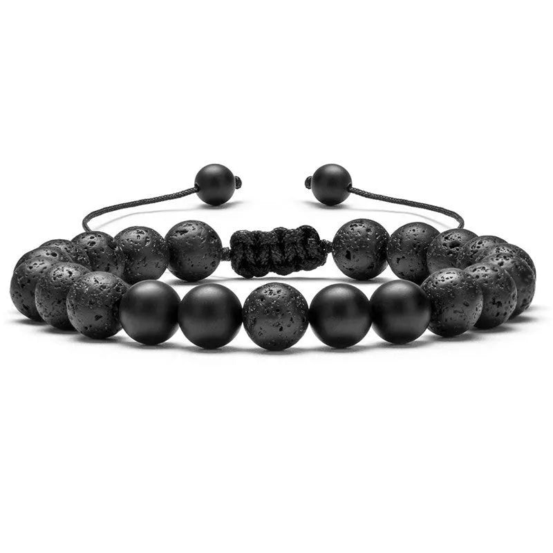 Geometric agate bead couple bracelets in tiger eye and matte black colours