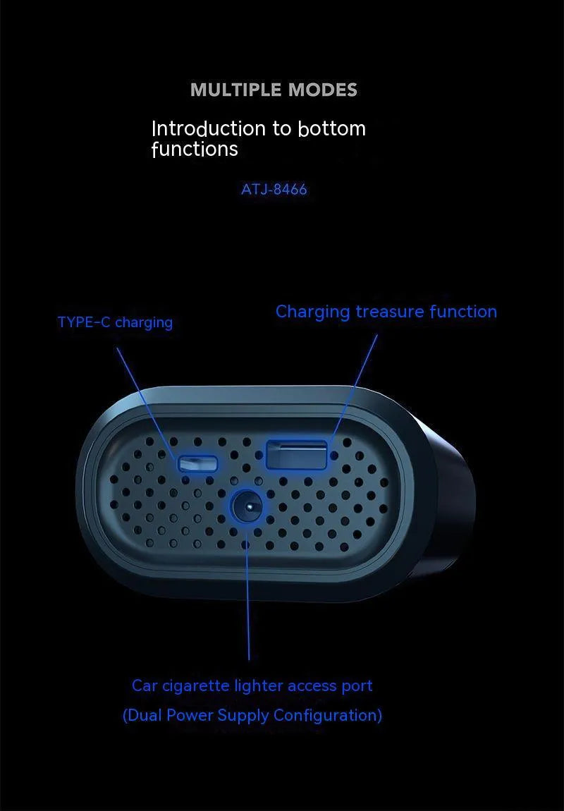 Handheld wireless digital display vehicle air pump with LED light showing pressure reading