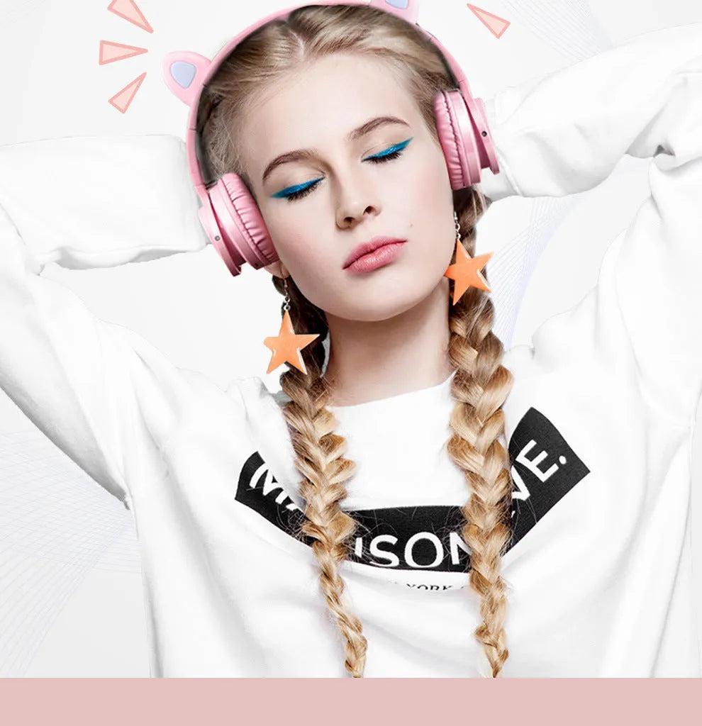 Pink white Luminous Bluetooth wireless over-ear headset with protein ear pads
