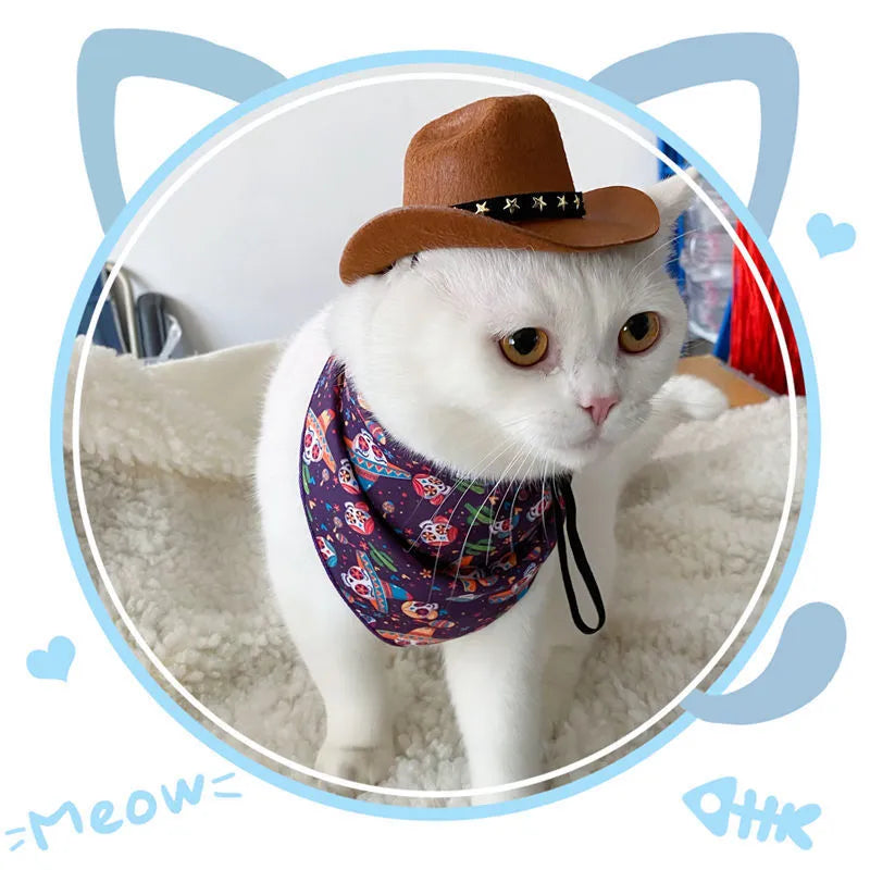 British cowboy hat for cats in various colours with ribbon or velvet trim