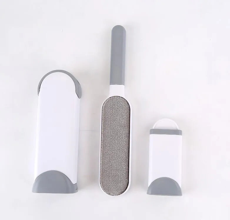 Blue reusable pet hair removal brush with self-cleaning base for furniture and clothing