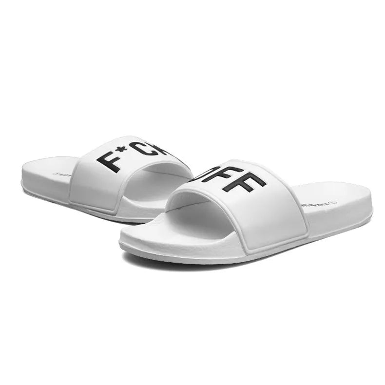 Men's black and white open toe slippers with rubber soles in various EU sizes