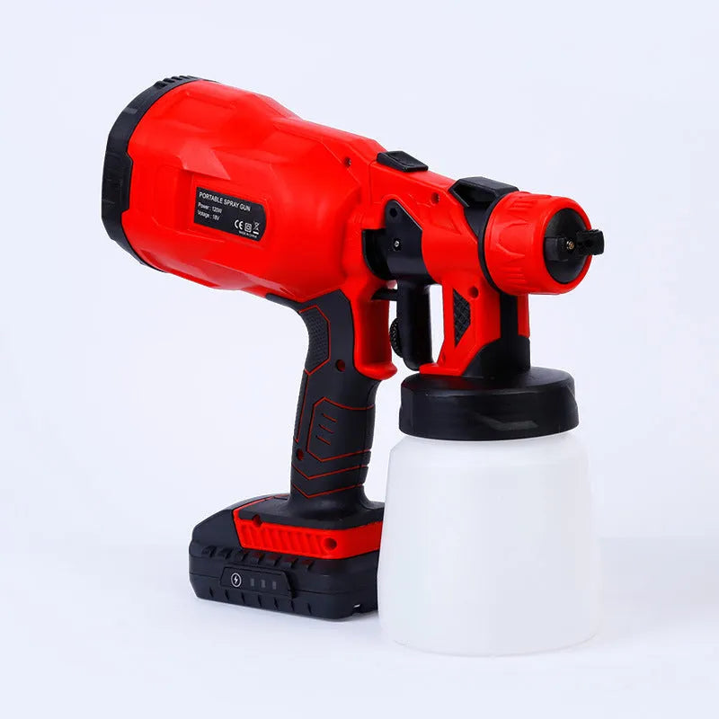 Cordless paint spraying machine with 800ml container and 1.8mm nozzle in blue or red