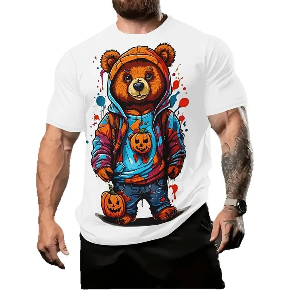 Men's loose-fitting short sleeve shirt with a colourful cartoon 3D print design.
