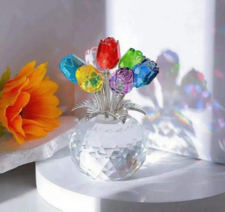 Geometric K9 crystal rose glass decoration in Chinese style with wire drawing manufacturing