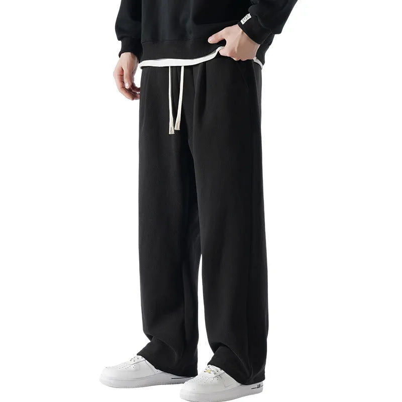 Men's double-sided polar fleece winter sports pants with wool lining in loose Korean style fit