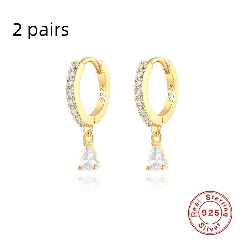S925 sterling silver water drop earrings with geometric design and gemstone options
