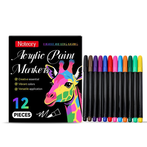 Set of 12 acrylic paint markers in assorted colours for craft and art projects