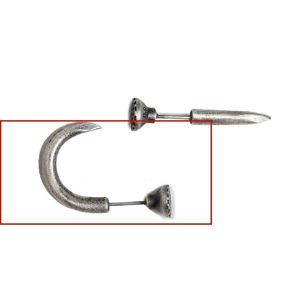 S925 sterling silver nail-shaped stud earrings on a plain background, showing straight and curved style options.