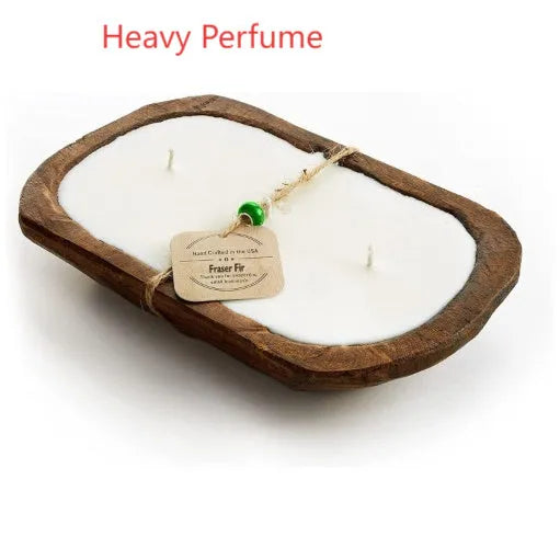 Retro wooden basin aromatherapy candle with three wicks and soy wax in lavender scent