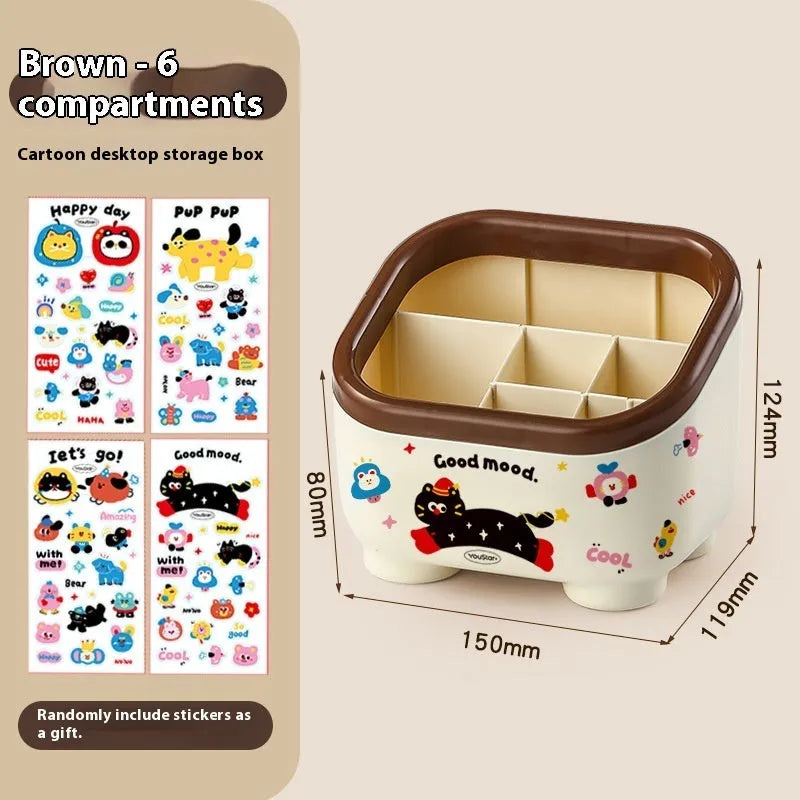 Cartoon design plastic desktop organiser with 2L capacity storage box and grid pattern for stationery organisation