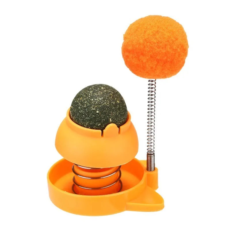 Lucky Cat mint ball grooming toy for cats in blue, orange or pink colours