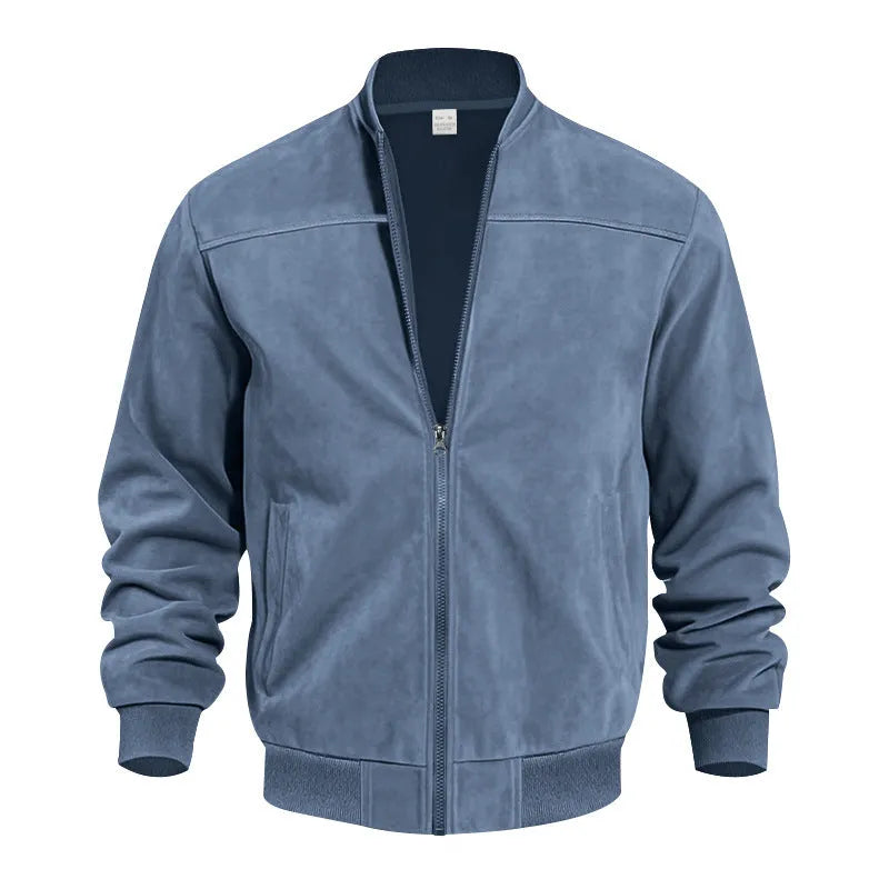 Men's plus size suede zip jacket in army green colour showing regular fit and cotton lining