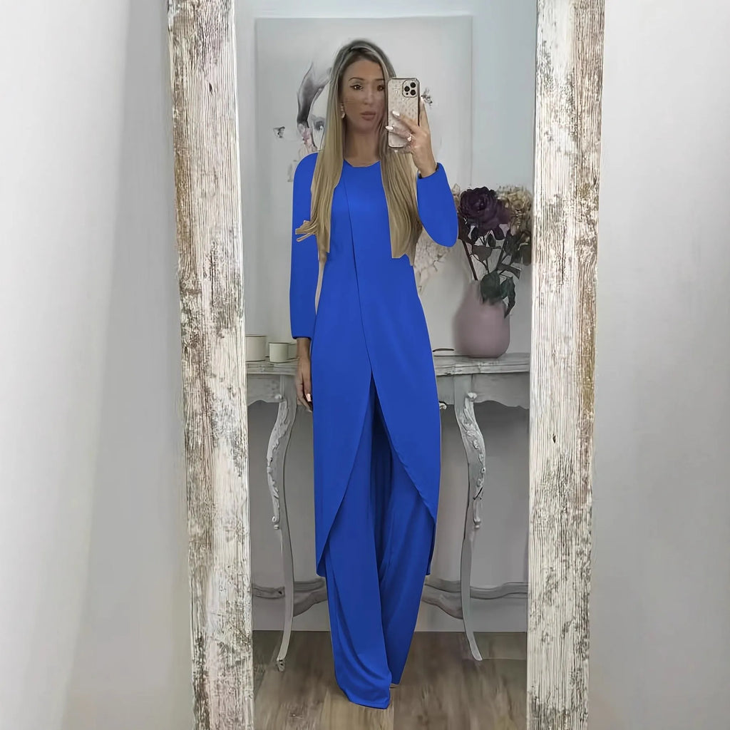 Casual polyester two-piece lounge set with loose fit in black, available sizes S to 5XL