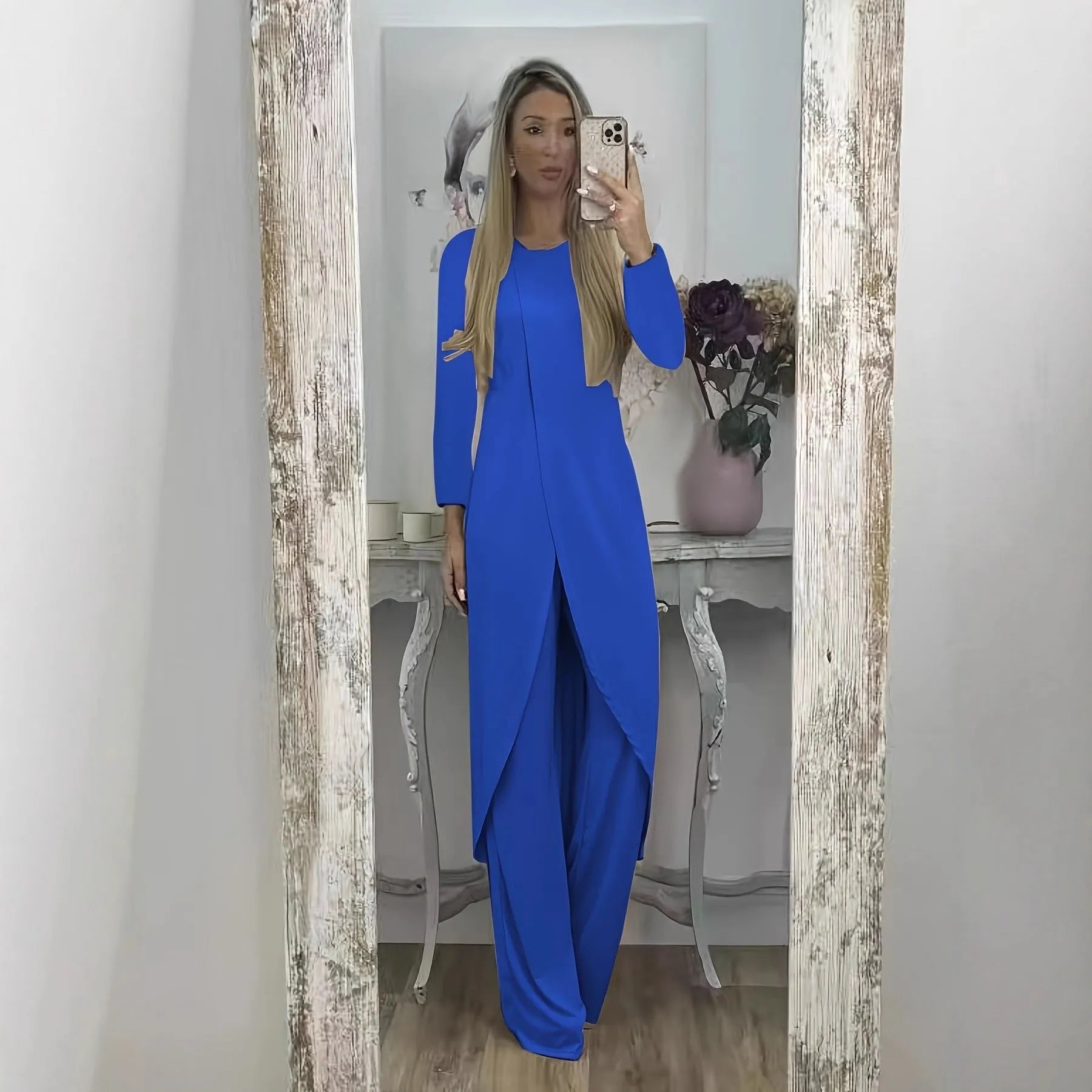 Casual polyester two-piece lounge set with loose fit in black, available sizes S to 5XL