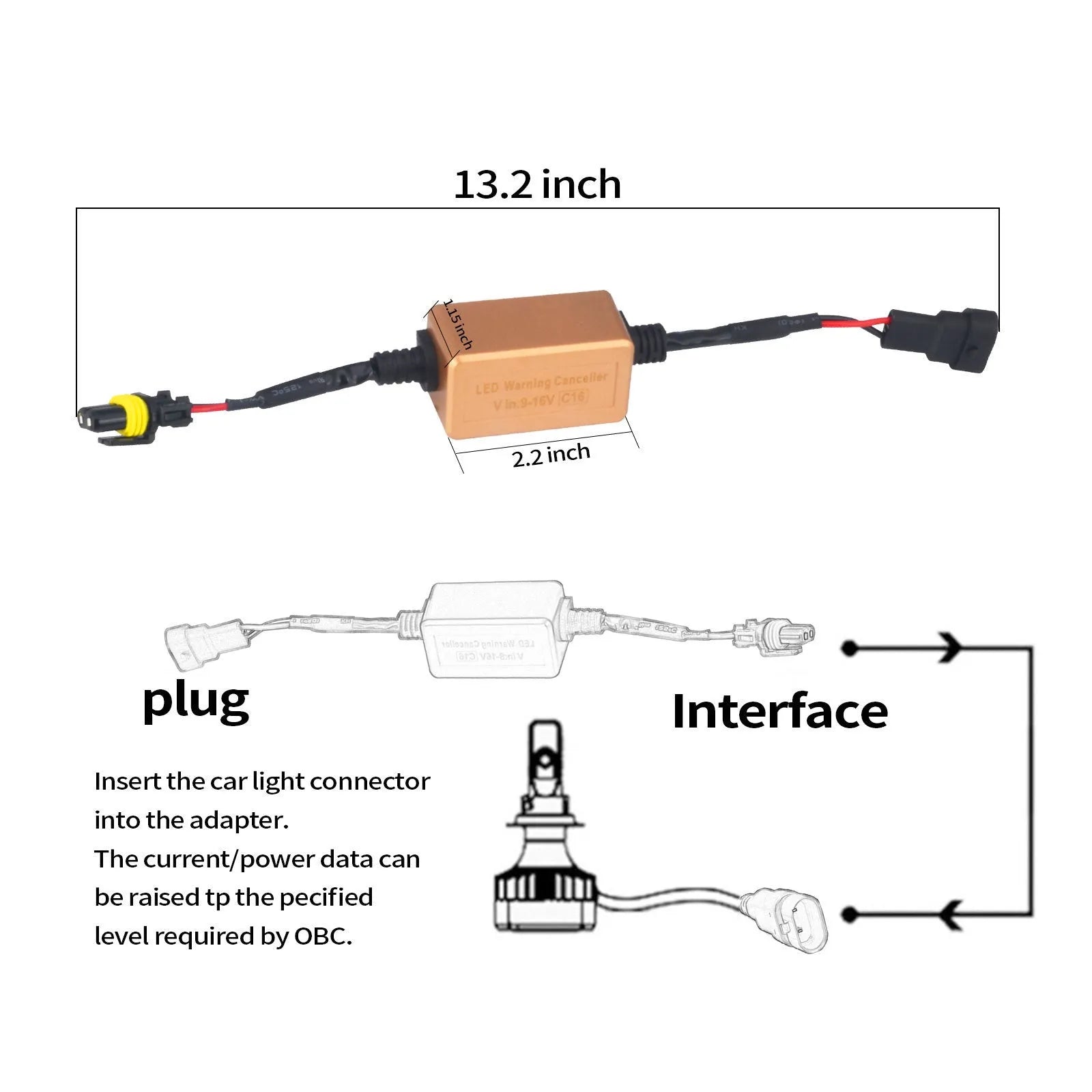 Black alloy Canbus decoder for H4 H7 H11 LED headlights with plug connectors