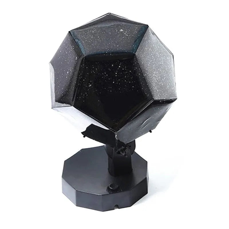 LED star projector showing 3D constellation projection on bedroom ceiling with remote control