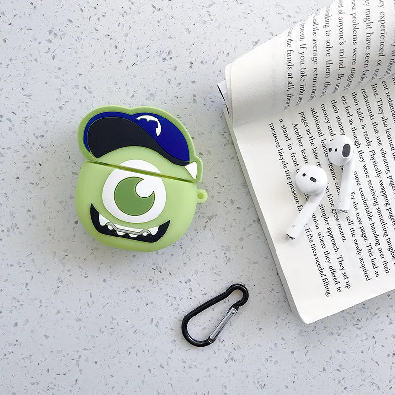 Green silicone case for AirPods 1/2 with a cartoon animal design on a white background.
