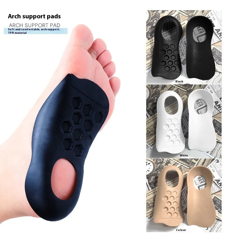TPR varus correction arch support insole in black, white, or skin colour for shoe sizes 35-45.