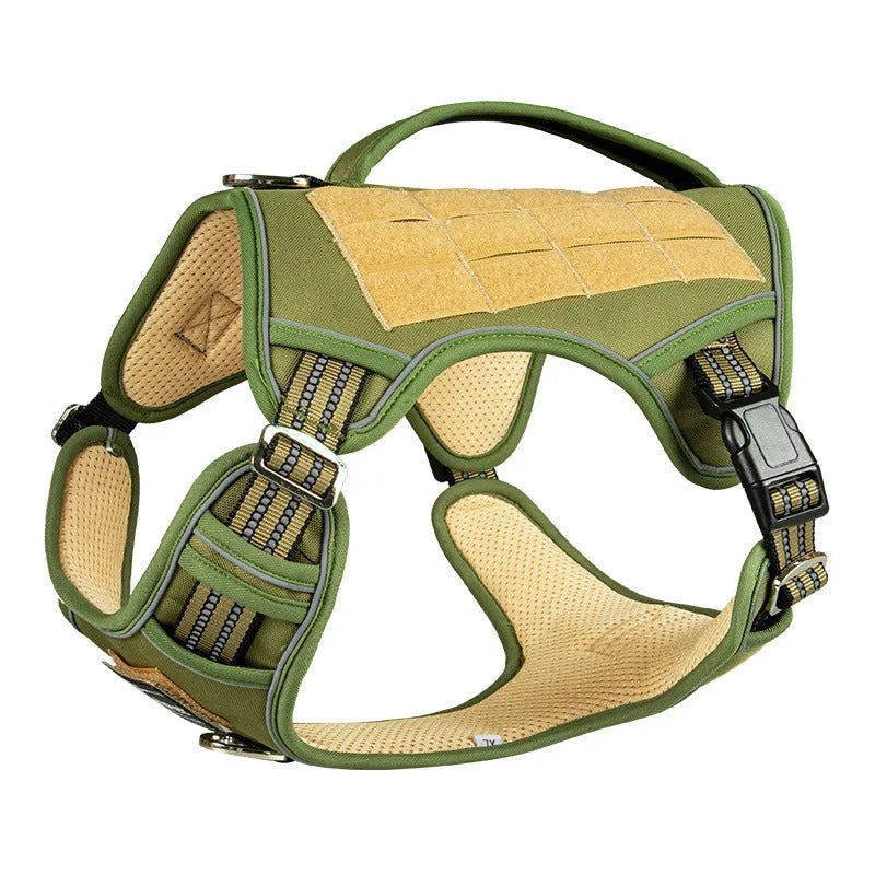 Tactical dog chest harness in Oxford cloth for search and rescue work, shown in camouflage colour.