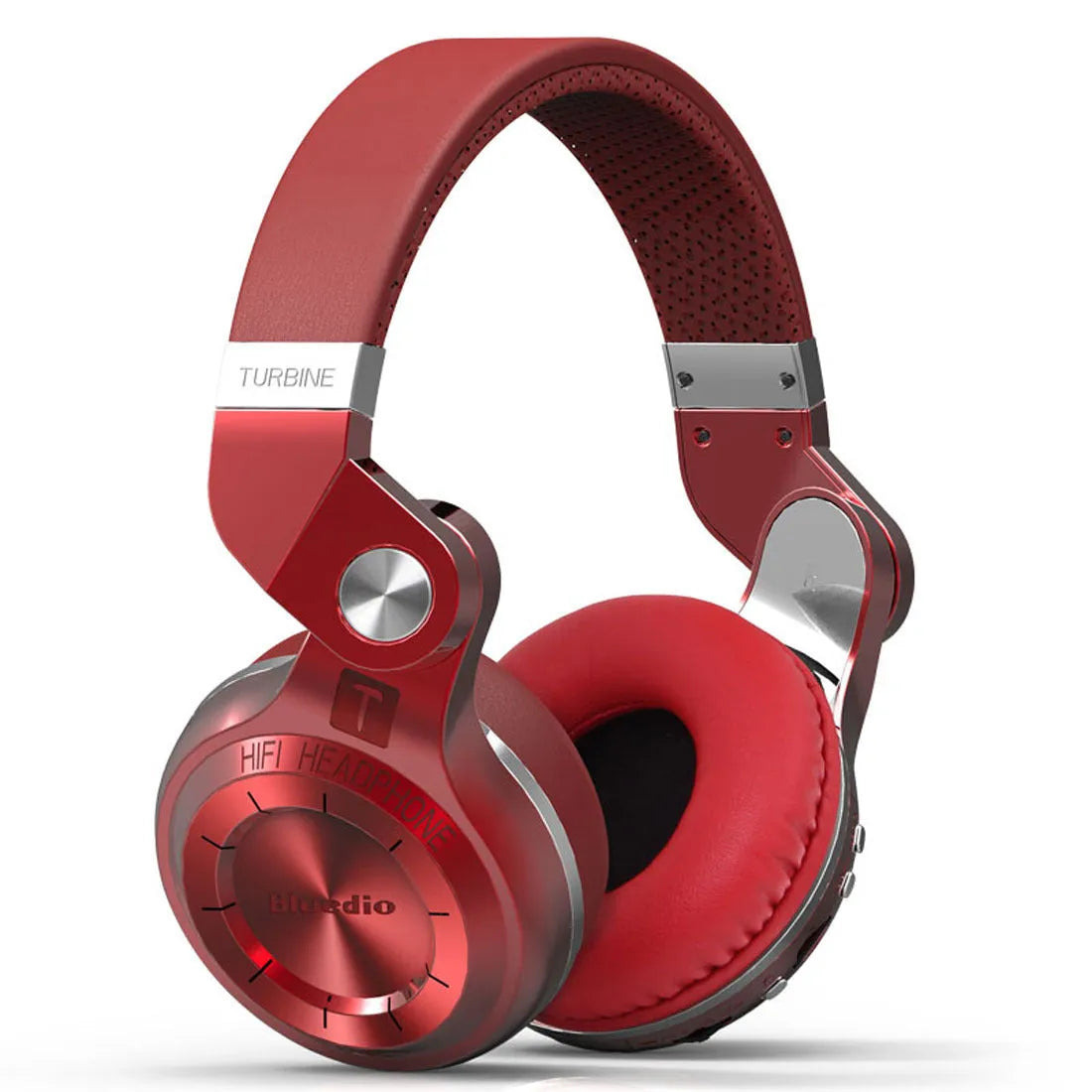Bluetooth stereo headset with card plug-in subwoofer in four colour options: white, red, blue, and black