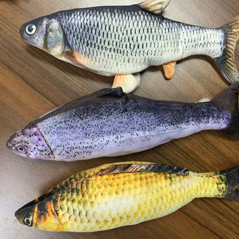 Electronic jumping fish cat toy with USB charging cable, 30cm multicolour fish design