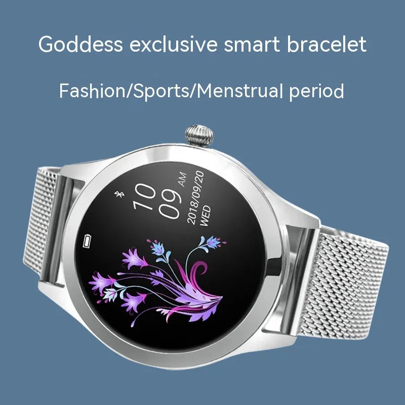 Women's multi-functional sports smartwatch in black, rose gold, silver, or white with heart rate monitoring