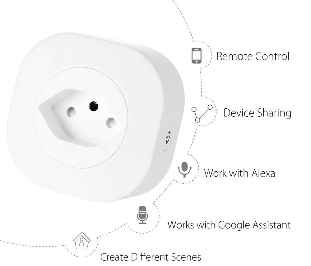 White 16A smart socket plug with WiFi voice control and flame retardant ABS+PC shell measuring 70x70x72mm