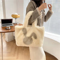 Plush cartoon rabbit ears shoulder bag in solid colour with large capacity design