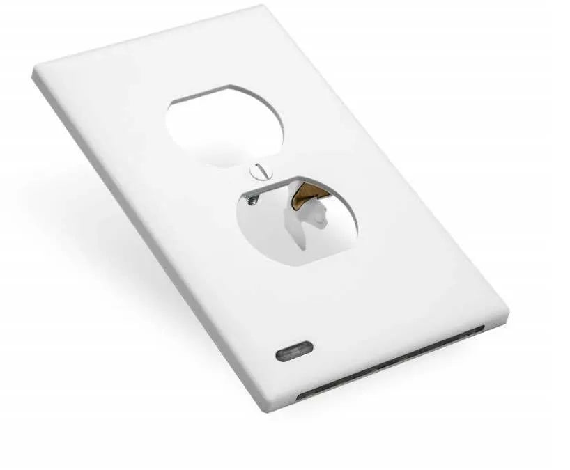 White plug-in socket induction night light with automatic sensor installed in a wall outlet.