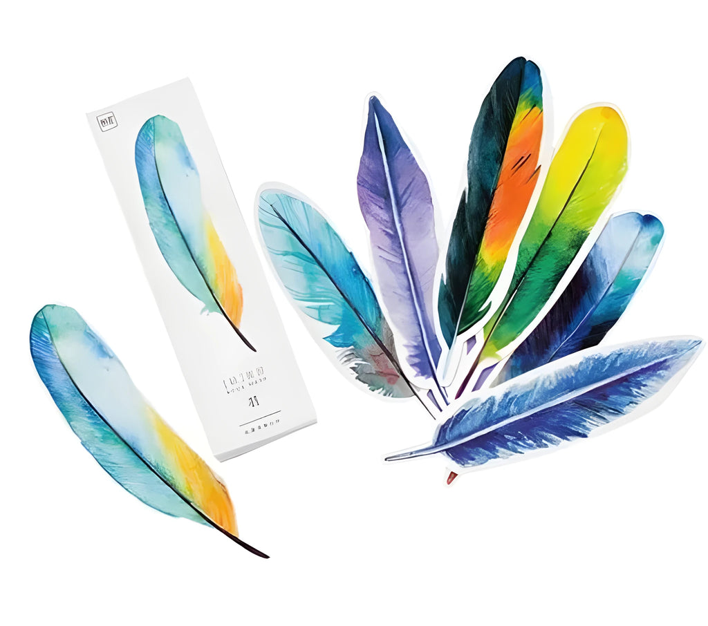 30 piece paper feather bookmark set multicolour design 4.5 x 15.5cm craft paper