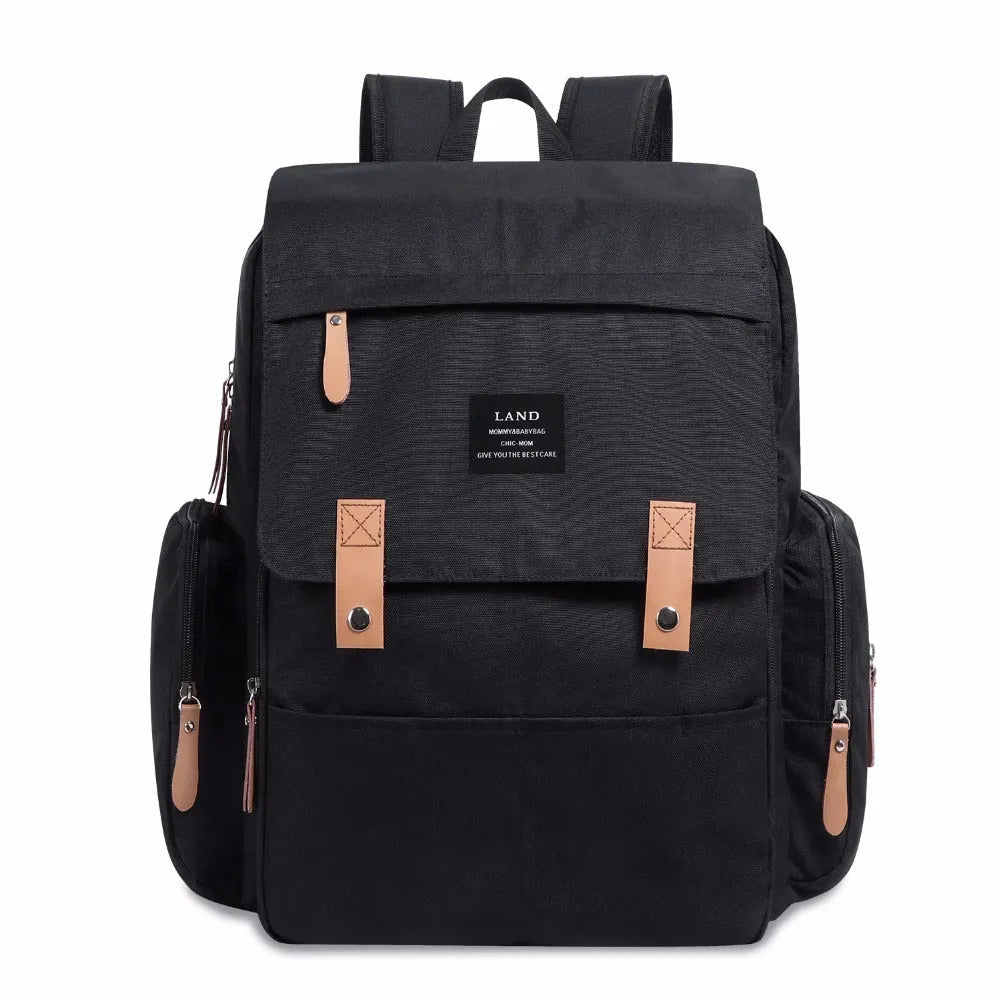 LAND Mommy Diaper Bag Backpack in oxford cloth with changing mat, shown in beige colour.