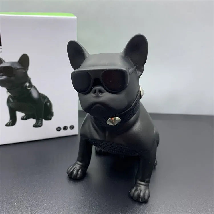 Mini Full Body Bulldog-shaped Bluetooth speaker in black, red, or white colour on a table.