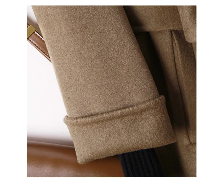 Wool coat with long suit collar in black or caramel colour options