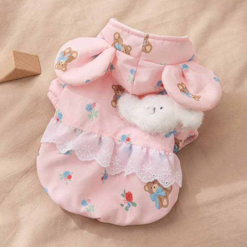 Cat clothes bear two-legged cotton-padded fleece lined pet clothing for small dogs and kittens autumn winter warm outfit pink