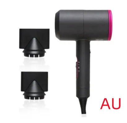 2000W hotel hair dryer with long cable in metallic black, showing UK plug