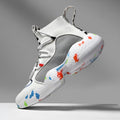 Men's camouflage pattern canvas sneakers with mesh upper and flat rubber sole.