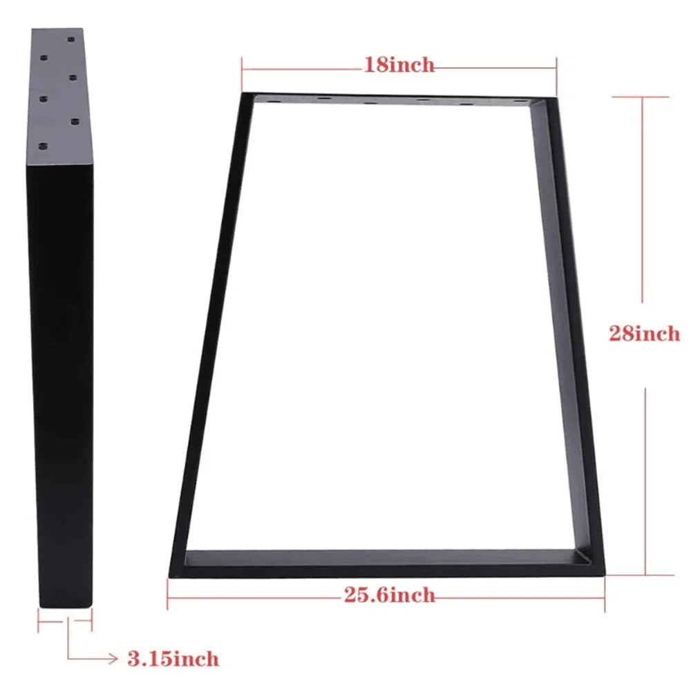 Set of two matte black wrought iron table legs with screws and foot pads for indoor furniture use