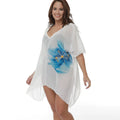 White plus size loose beach cover-up blouse for women, shown as swimsuit cover.