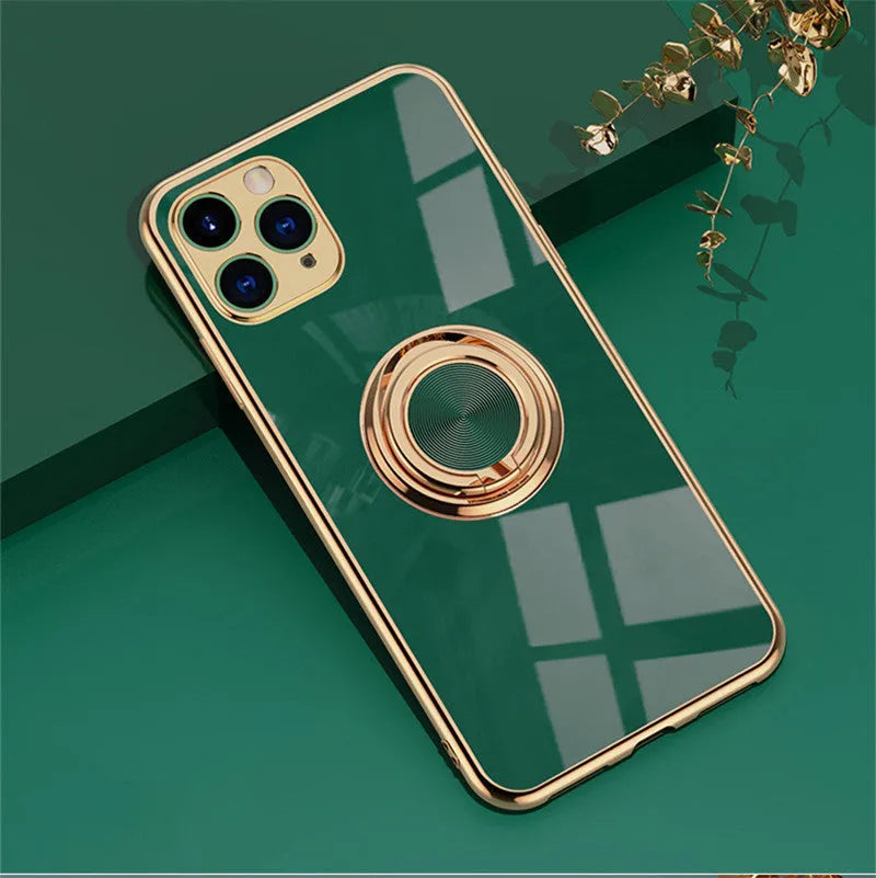 Solid colour TPU silicone back cover case for iPhone on a table, showing milk tea and dark green colour options.
