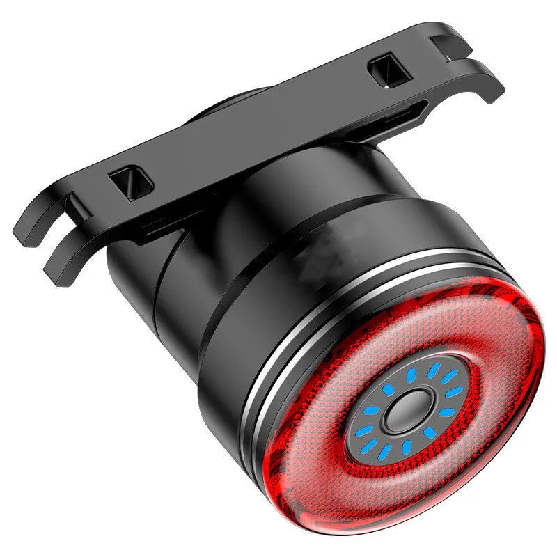 Black aluminium alloy smart brake sensing USB charging bicycle taillight with COB LED technology