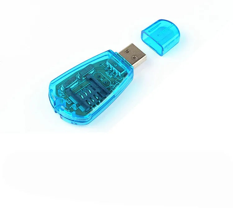 Blue USB mobile phone SIM card reader for contact and message backup