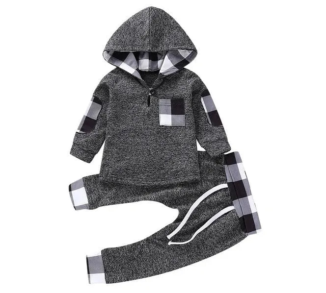 Baby long sleeve plaid sweater set in soft cotton blend, Grey option, sizes 70-110cm